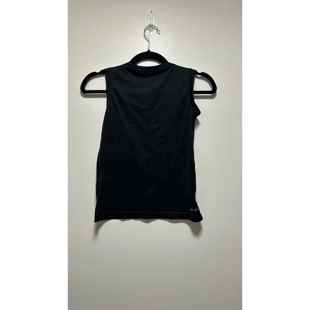 Nike Dri-FIT Kids Small Black Sleeveless Tank Top Brushstroke Swoosh Graphic